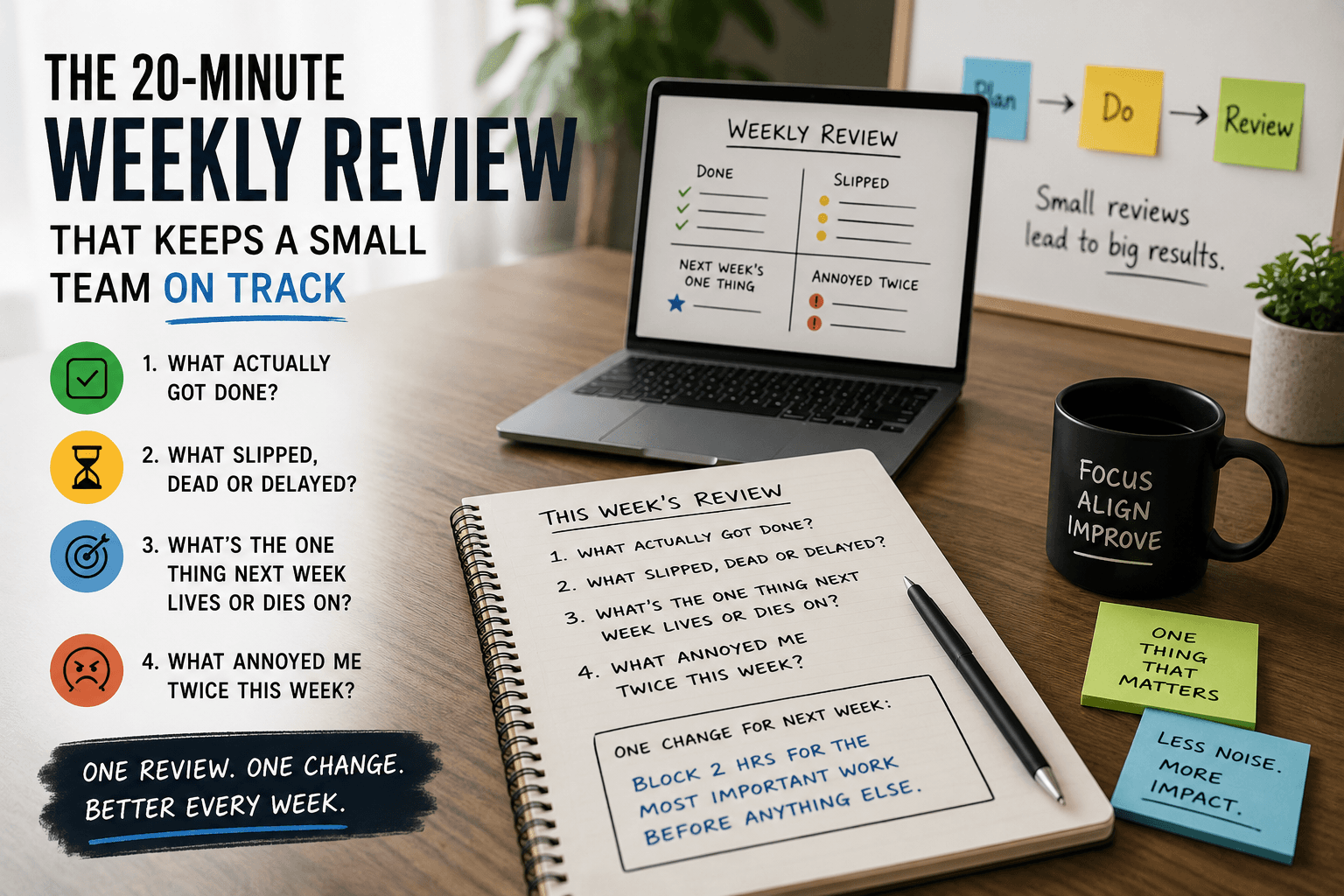 A lightweight 20-minute weekly review system for small teams